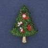 Broche-pendentif Sapin de Noël, émail vert et métal doré, 32×42 mm +
