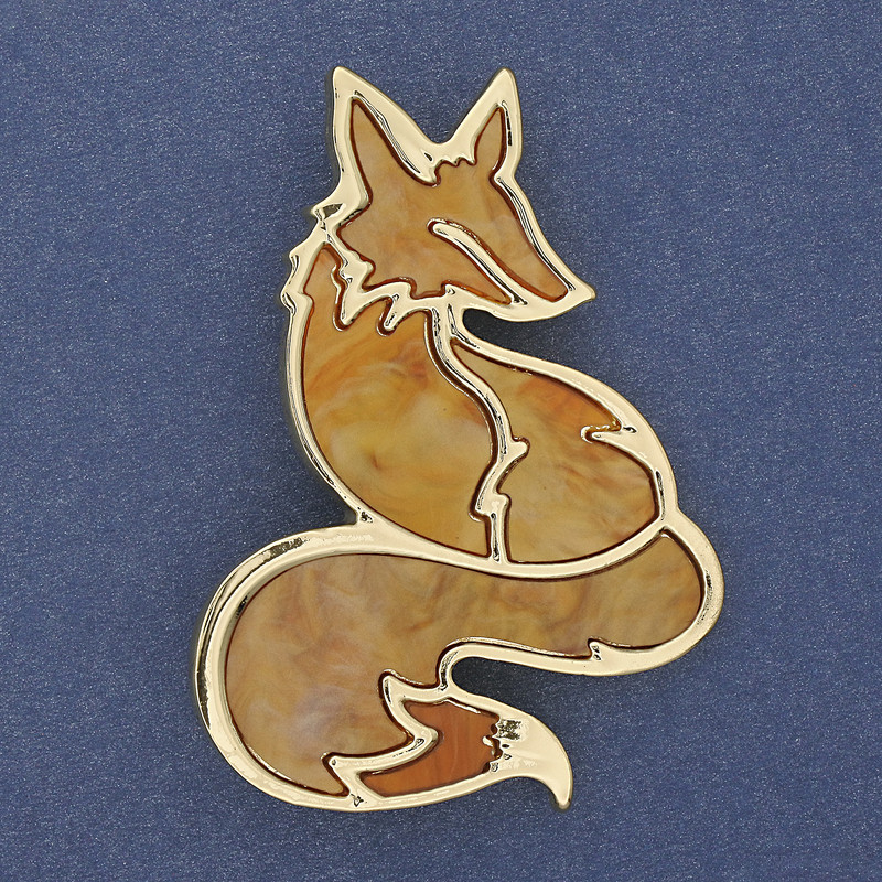 Broche-pendentif Renard couleur doré nacré, métal doré, 56×38 mm+