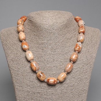 Collier en jaspe du désert, perles barillet, diamètre 18×13 mm ±, perles de 5 mm ±, longueur 45 cm ±, avec fermoir