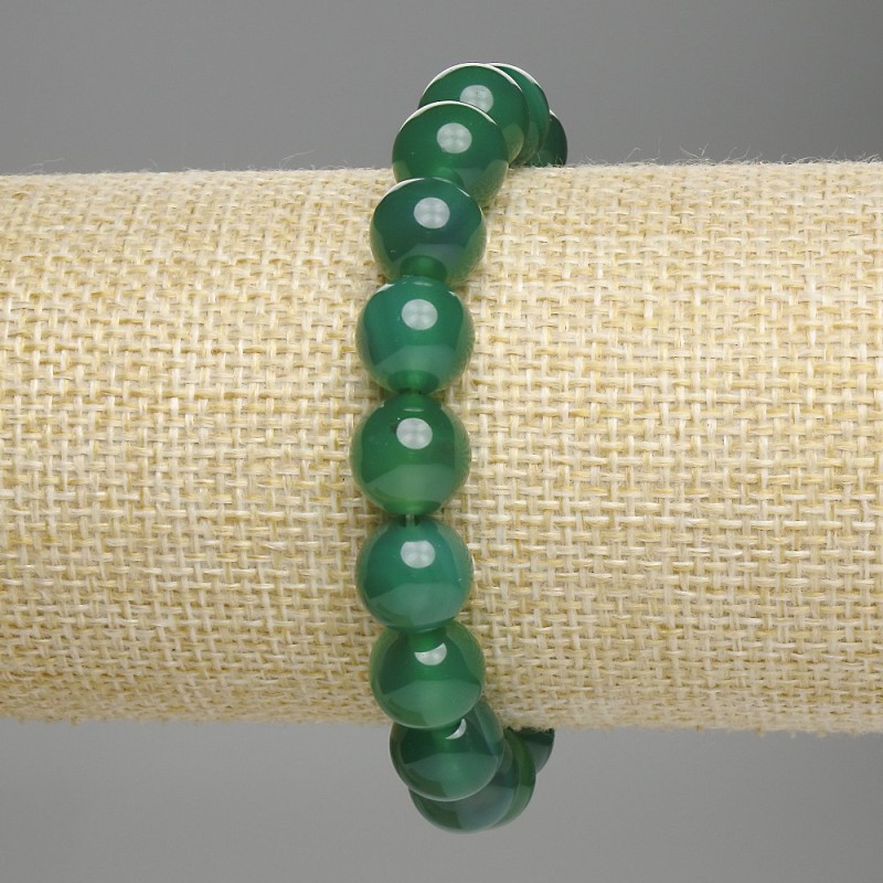 Bracelet en agate, boules lisses, diamètre 10 mm ±, longueur 18 cm, élastique