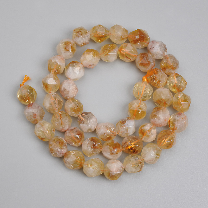 Perles de citrine facettées 8×7 mm ±, longueur environ 37 cm sur fil