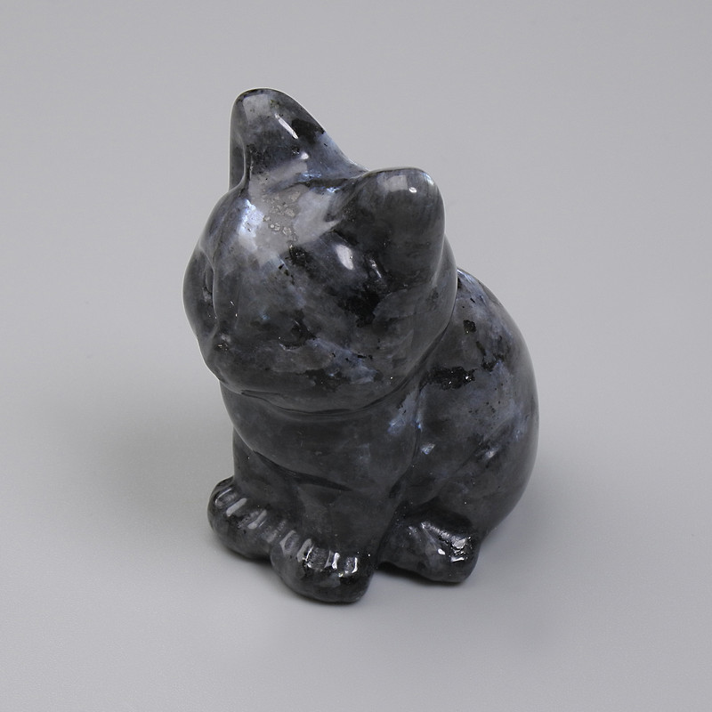 Statuette décorative Chat en larvikite 40×30×23 mm+