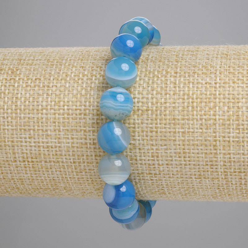 Bracelet en agate, boules lisses, diamètre 10 mm ±, longueur 18 cm ±, élastique