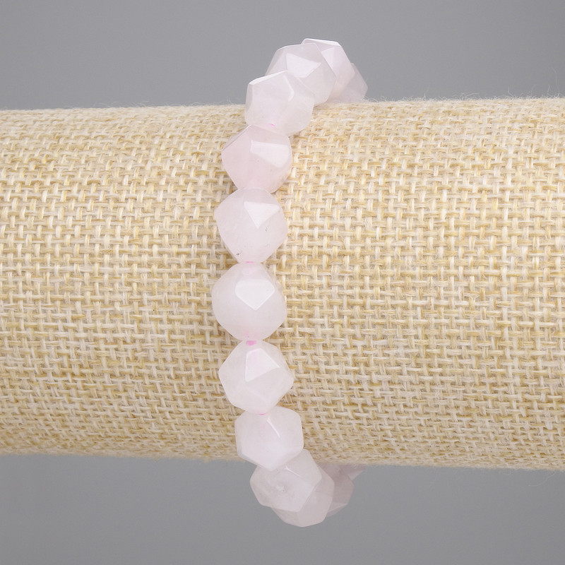Bracelet quartz rose à facettes, diamètre 10×8,5 mm ±, longueur environ 18 cm ±, élastique
