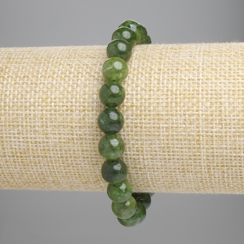 Bracelet en jadeïte, billes lisses, diamètre 8 mm ± (élastique), longueur 18 cm+