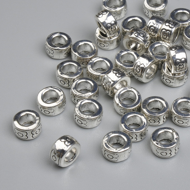 Fourniture perle-insert couleur métal argenté, diamètre 7×4 mm ± trou, diamètre 3,6 mm ±, conditionnement 20 g ~35 pièces +