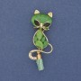 Broche-pendante Chat avec œil de chat vert, métal doré 43×17 mm+