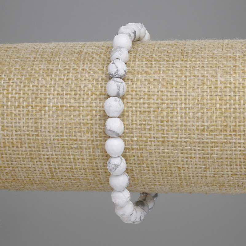 Bracelet en howlite facettée, perles de 6 mm, longueur 18 cm, élastique