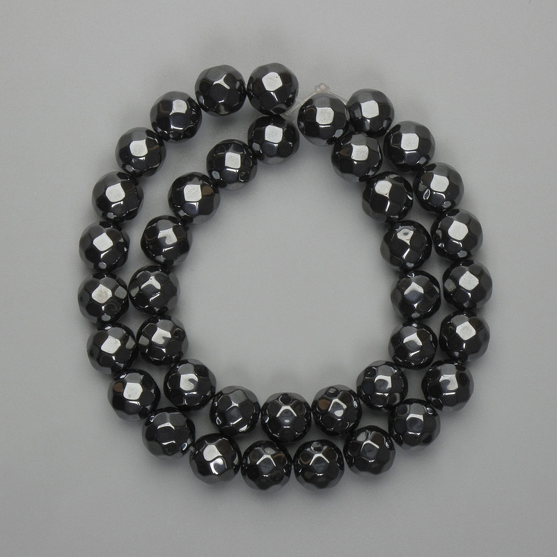 Perles facettées d'hématite, boule de 10 mm +/-, longueur 38 cm +/-