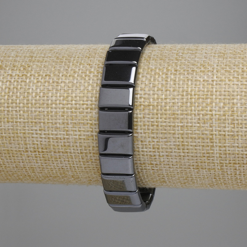 Bracelet en hématite, maillons 7,5 × 12 mm, longueur 18 cm, élastique