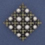Broche-pendentif Losange Majorque, strass gris, métal argenté, 56 mm+