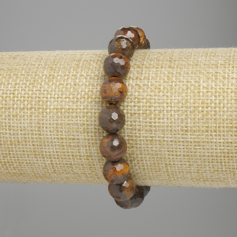 Bracelet œil de tigre, perles facettées de 10 mm, longueur 18 cm, élastique