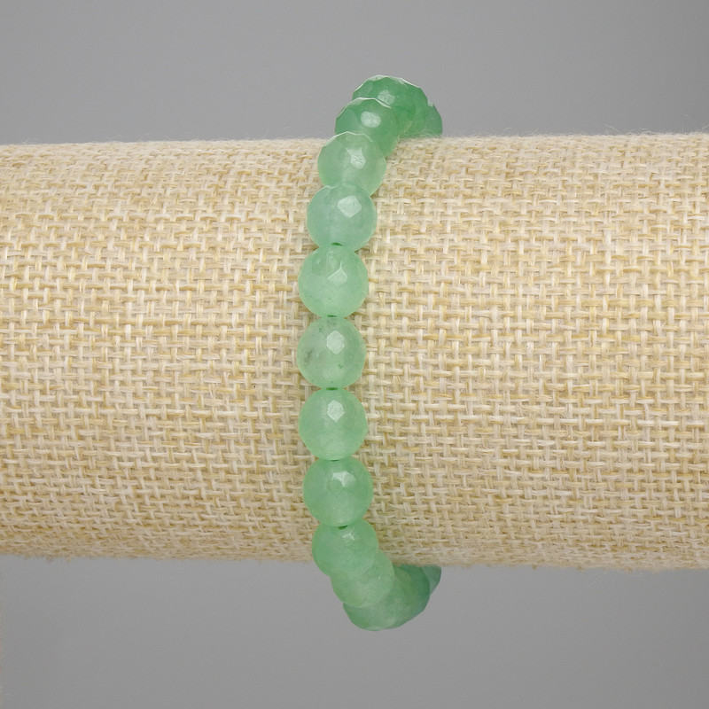 Bracelet en néphrite à boules facettées, diamètre 8 mm, longueur 18 cm, élastique