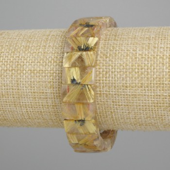 Bracelet en pierre naturelle Quartz rutile poilu, maillons lisses, diamètre 17,5-18 × 8-9 mm, longueur 18 cm, élastique
