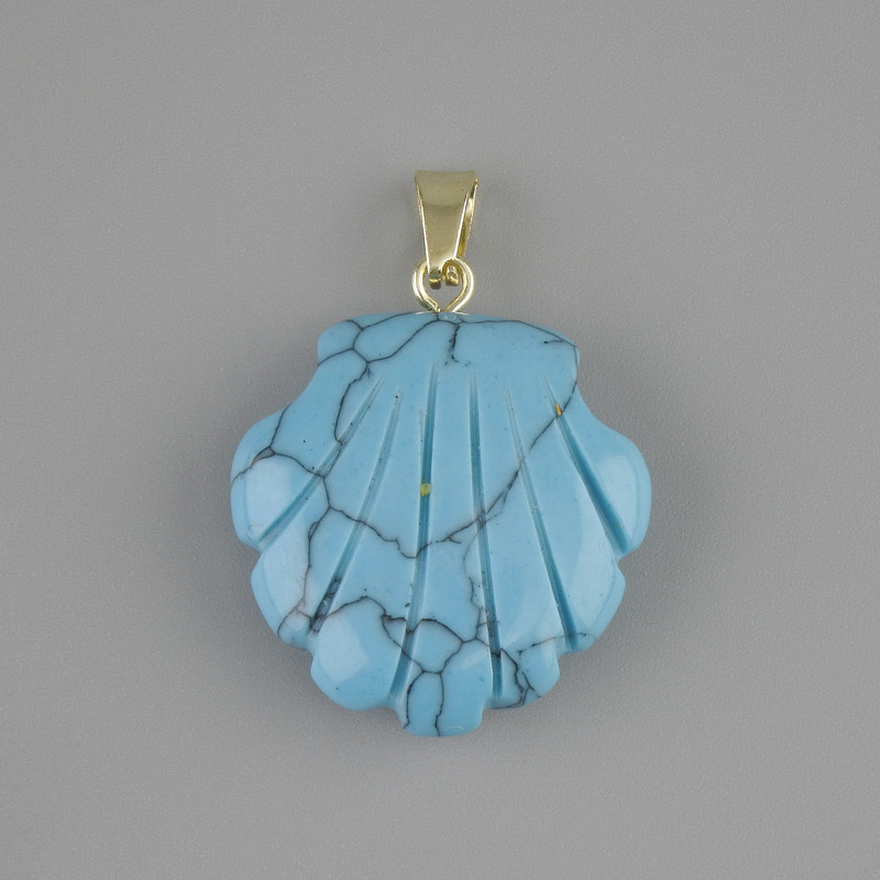 Pendentif Coquille Turquoise 22×22 mm +-, longueur 30 mm+-