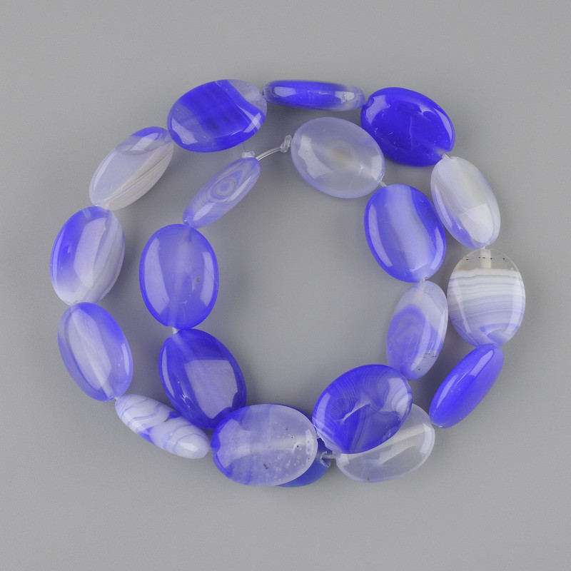Perles d'agate ovales plates 19,5–20×15 mm +-, longueur 39 cm sur fil