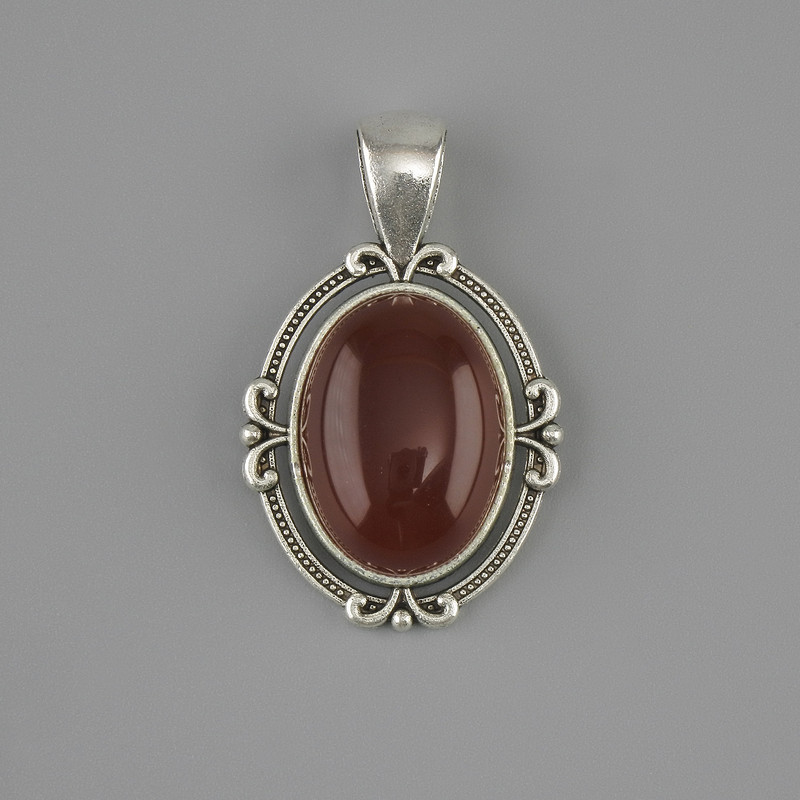 Pendentif Cornaline 34×21 mm ± métal argenté