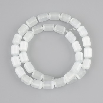 Perles blanches œil-de-chat cylindriques, diamètre 10,5×8 mm, longueur 37 cm +/- sur fil