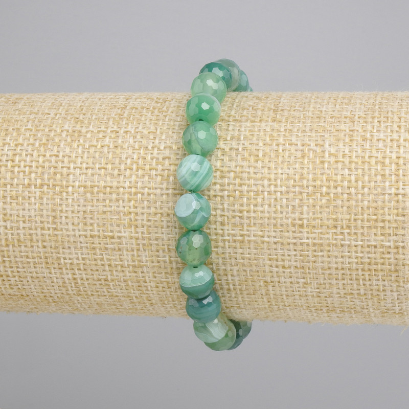 Bracelet en agate, boules facettées de 8 mm, longueur 18 cm, élastique