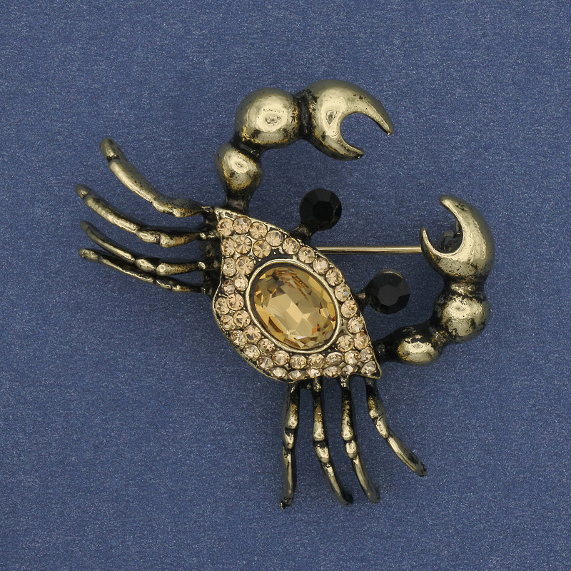 Broche Crabe strass métal doré 43 × 35 mm+