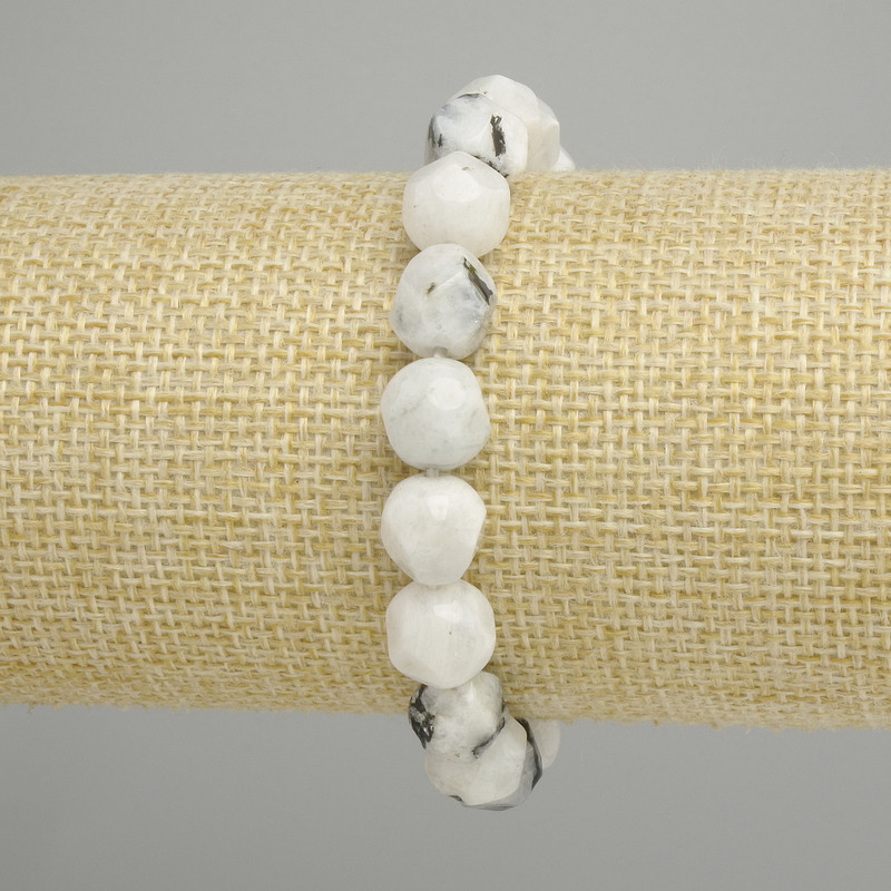 Bracelet d'adulaire multifacettes, diamètre environ 10 × 9 mm, longueur 18 cm ± élastique
