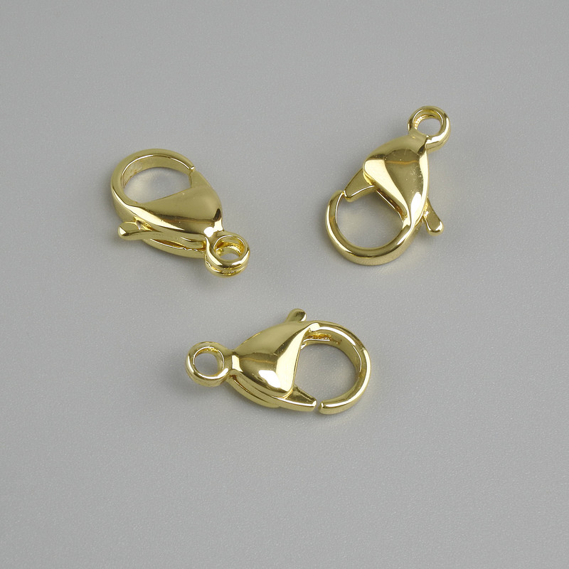 Prix par pièce — Fermoir mousqueton doré, diamètre 12x6 mm
