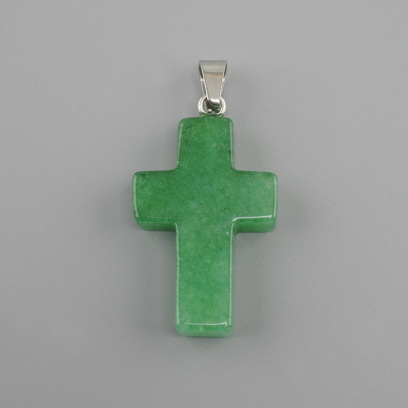 Pendentif croix en chrysoprase 18x26x34 mm+