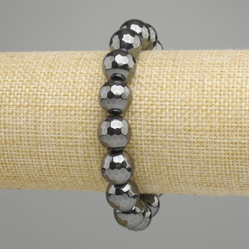 Bracelet Hématite boule facettée 12 mm +-, longueur 18 cm +- stretch