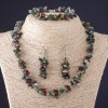 Ensemble Trio jaspe assorti, pierre naturelle «poussière de pierre» — collier, boucles d'oreilles et bracelet