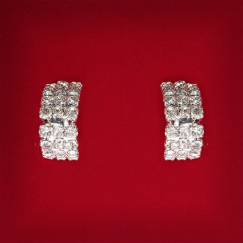 ( 20 mm ) Boucles d'oreilles féminines blanches avec strass, métal clair, pour mariage et soirée, puces avec division centrale légère