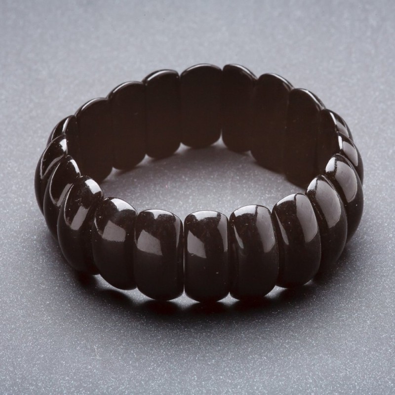 Bracelet élastique noir en agate, maillons «lien» 22×8 mm