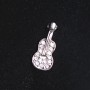 Broche guitare miniature, métal argenté avec strass, 2,5 cm