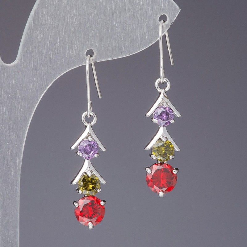 Boucles d'oreilles à cristaux colorés «Feu de circulation», longueur 4 cm