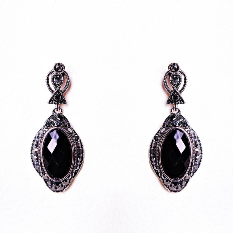 Boucles d'oreilles ovales ajourées Cristal noir (40 × 20 mm)