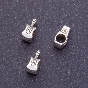 Fourniture perle Pandora guitare, longueur 11 mm, diamètre du trou 4 mm, couleur argentée, conditionné en 20 g + 24 pièces