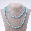 Collier long en aigue-marine, perles rondes lisses de 8 mm, longueur 110 cm