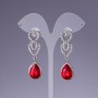 Boucles d'oreilles avec cristaux rouges, longueur 5,5 cm, métal gris