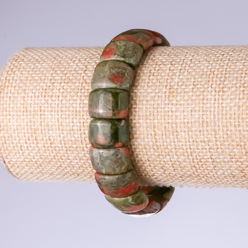 Bracelet en jaspe héliotrope, maillons 15×11 mm sur élastique