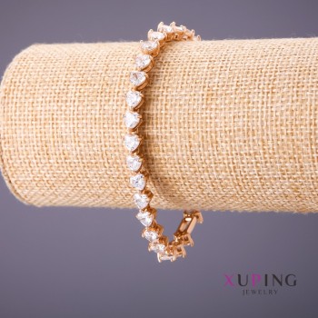 Bracelet Xuping avec pierres blanches en forme de cœur, longueur 18–20 cm, épaisseur 6,5 mm, couleur dorée
