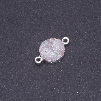 Connecteur cosmos blanc «Druse» acrylique argenté, diamètre 14 mm, longueur 3 mm