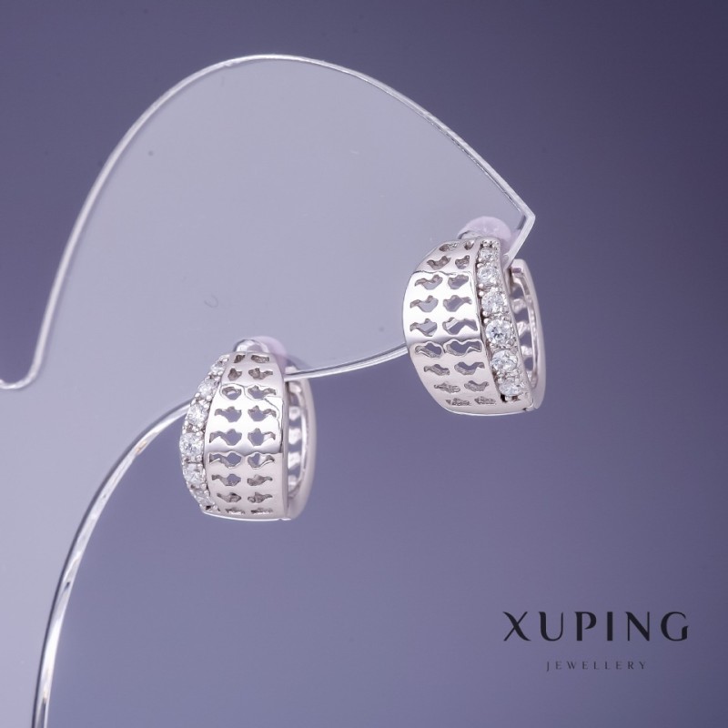 Boucles d'oreilles Xuping rhodium à strass blancs 8x13 mm