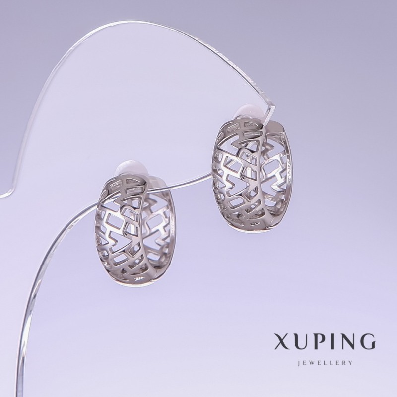 Boucles d'oreilles Xuping, longueur 16 mm, épaisseur 7 mm, rhodium