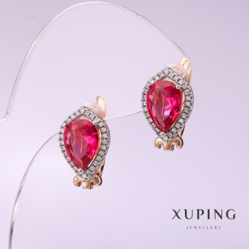 Boucles d'oreilles Xuping avec pierre couleur framboise 10×14 mm plaqué or 18K
