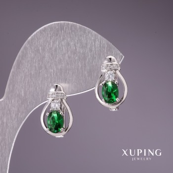 Boucles d'oreilles Xuping avec pierres vertes 15x9 mm rhodié