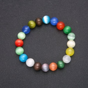 Bracelet en pierre naturelle œil de chat multicolore, boules lisses, diamètre 10 mm, longueur 18 cm, à élastique