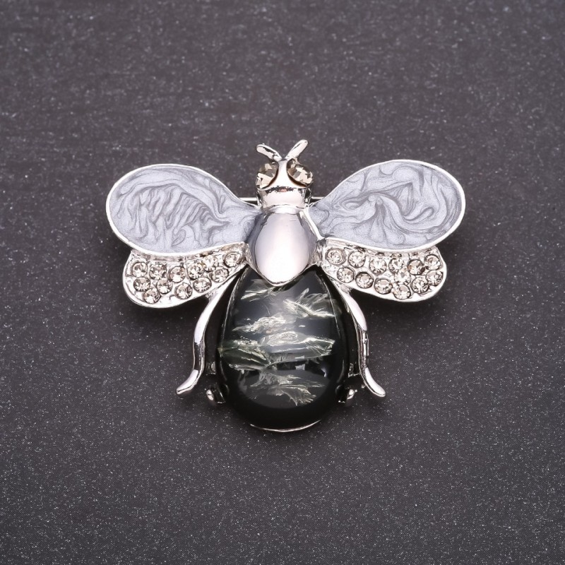 Broche Abeille «Ambre» grise 46 × 38 mm, métal gris