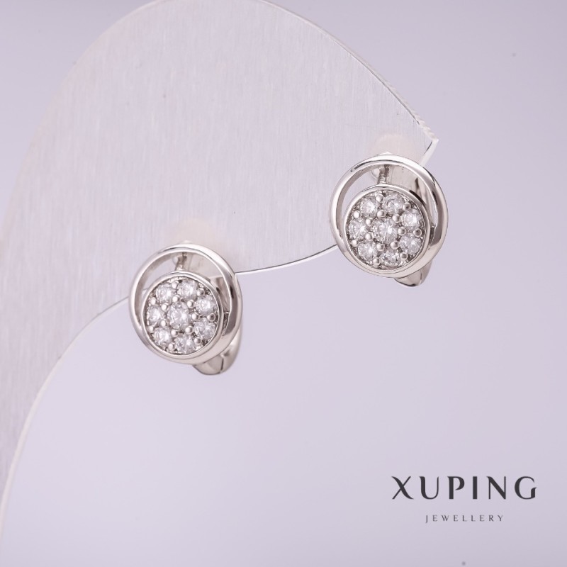 Boucles d'oreilles Xuping en rhodium avec strass blancs 10x12 mm