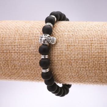 Bracelet élastique en shungite (artificiel) - Crâne, diamètre 8 mm, longueur 18 cm +