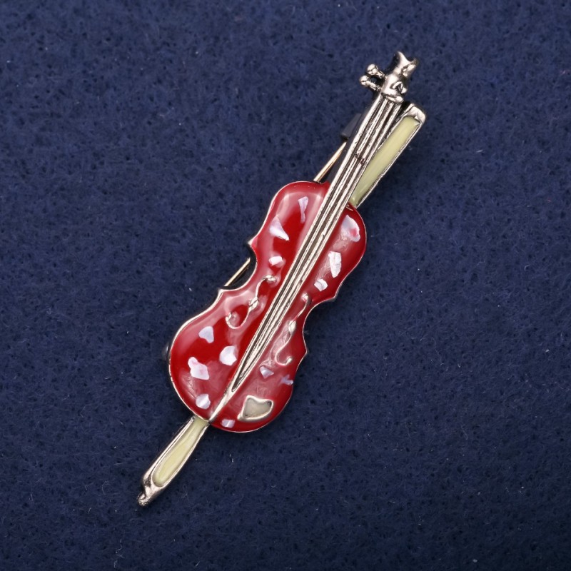 Soldes ! Broche Violon émail Bordeaux métal doré 65×17 mm