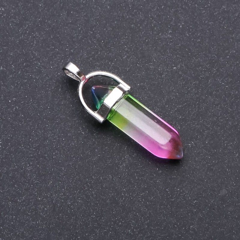 Pendentif en verre multicolore hexagonal 8×35×41 mm